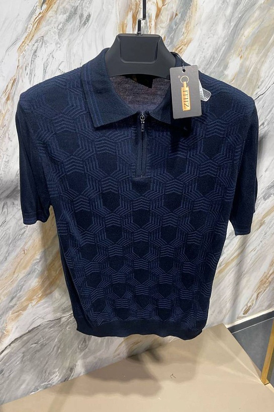Мужское поло тёмно-синего цвета Zilli zip neck