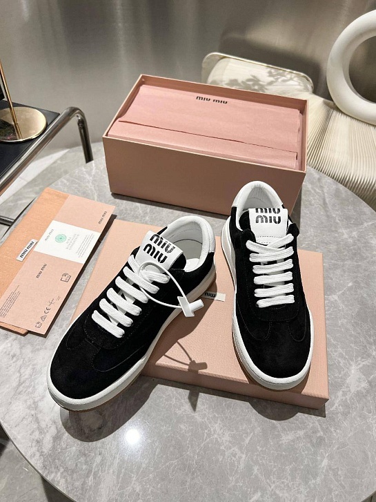 Женские замшевые кроссовки MIU MIU Premium - Black