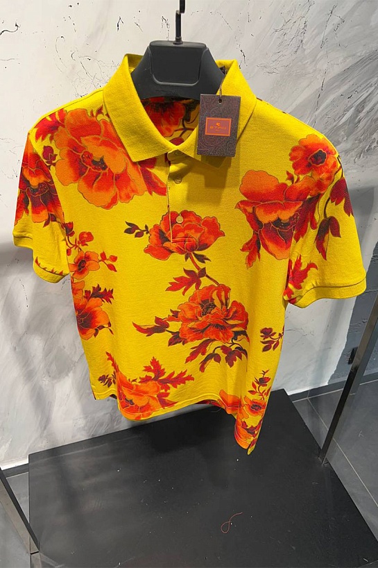 Мужское поло Etro "Floral" - Yellow / Orange