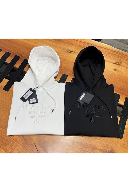 Мужское белое худи Prada logo-embroidered