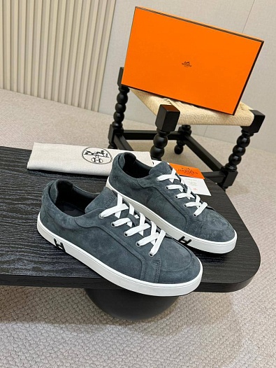 Мужские замшевые кроссовки Hermes Kid - Grey   