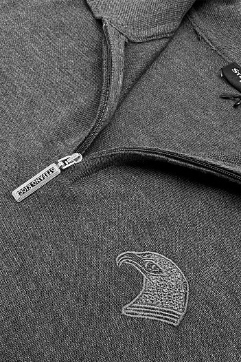 Серое поло с длинным рукавом Stefano Ricci zip-up   