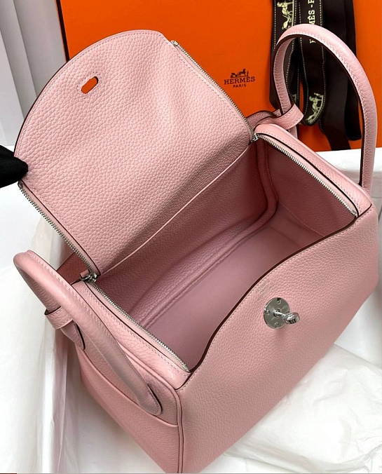 Женская кожаная сумка Hermes Lindy Premium 26x18x13 см - Pink