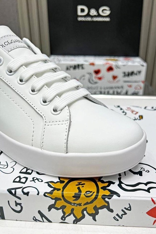 Кожаные кроссовки белого цвета Dolce & Gabbana Portofino