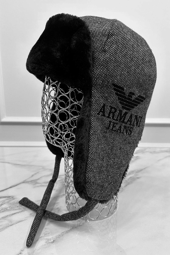 Шапка-ушанка серого цвета Armani Jeans