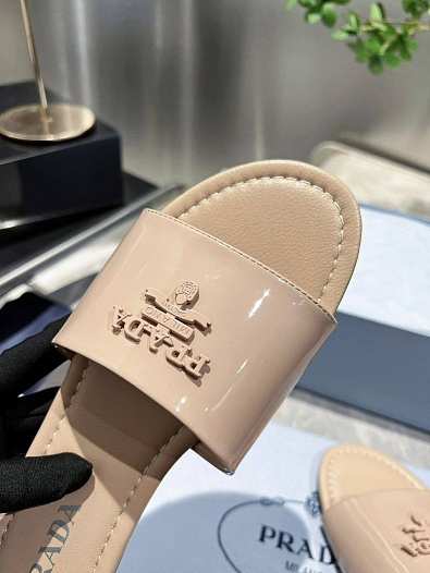 Женские кожаные шлёпанцы Prada Premium - Beige   