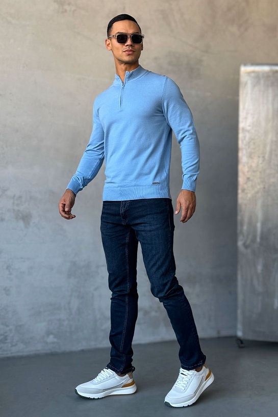 Голубой джемпер Loro Piana Zip Neck