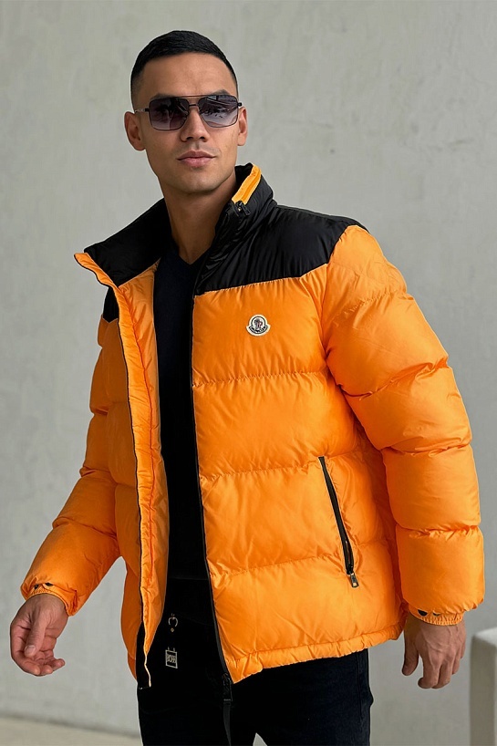 Утеплённая куртка Moncler Peuplier logo-patch - Orange / Black