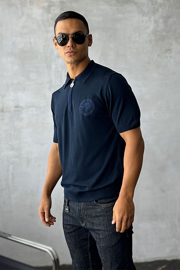 Мужское поло Stefano Ricci Eagle zip-neck - Navy   