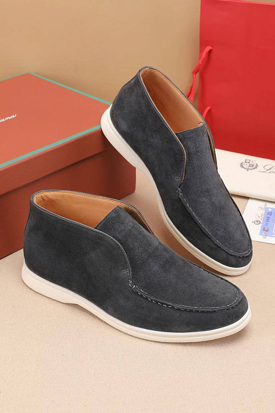 Замшевые лоферы с меховой стелькой Loro Piana Open Walk - Dark Grey