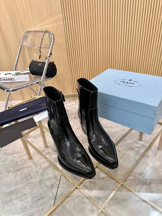 Женские кожаные сапоги Prada premium - Black