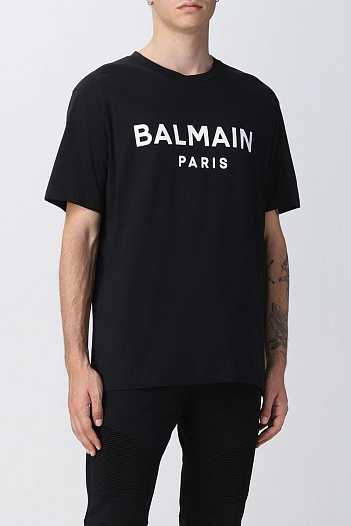 Футболка чёрного цвета Balmain Paris logo-print   