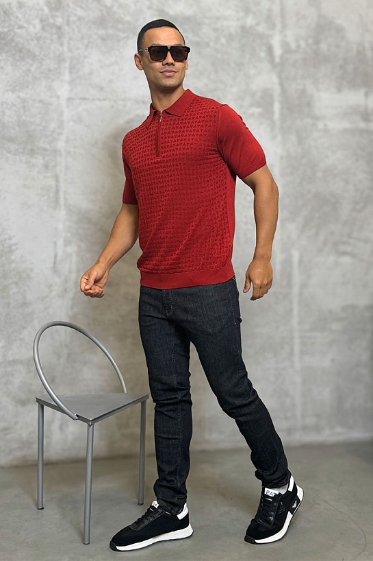 Мужское поло красного цвета Zilli zip neck