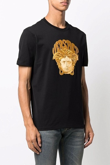 Мужская чёрная футболка Versace Medusa-embroidered   