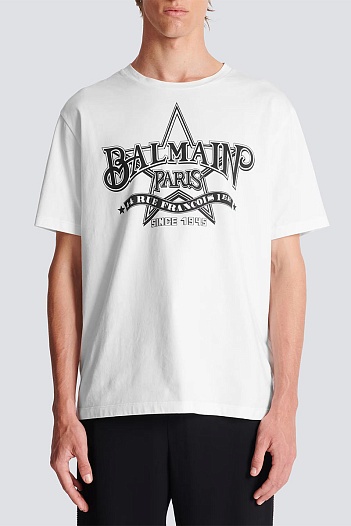 Мужская белая футболка Balmain Star logo-print   