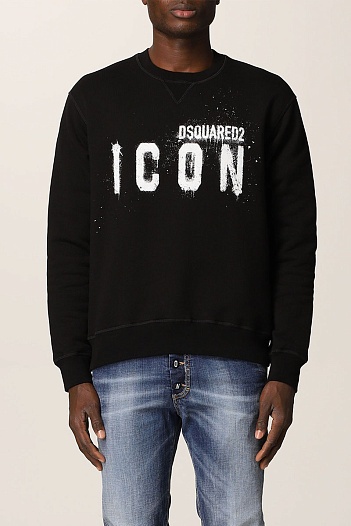 Мужской чёрный свитшот Dsquared2 "ICON" logo-print   
