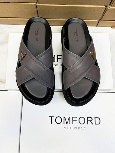 Кожаные шлёпанцы Tom Ford Preston - Grey   