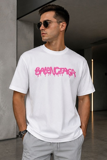 Белая оверсайз футболка Balenciaga graffiti-logo   