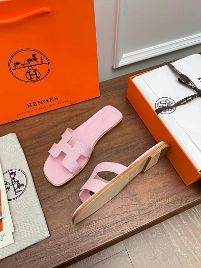 Женские кожаные шлёпанцы Hermes premium   