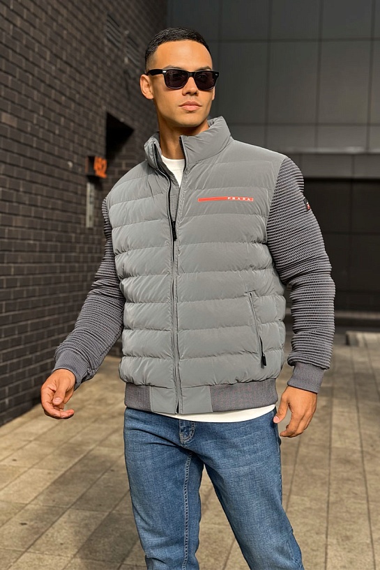 Куртка с вязанными рукавами Prada Linea Rossa - Grey