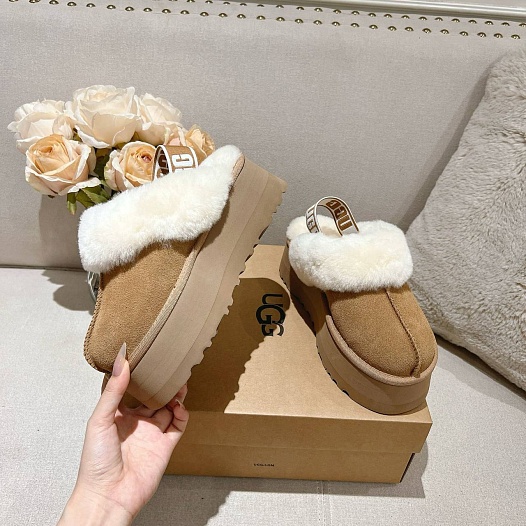 Замшевые женские слиперы с мехом UGG Funkette Platform