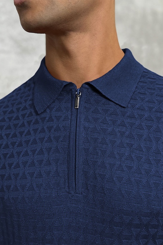 Мужское поло синего цвета Zilli zip neck