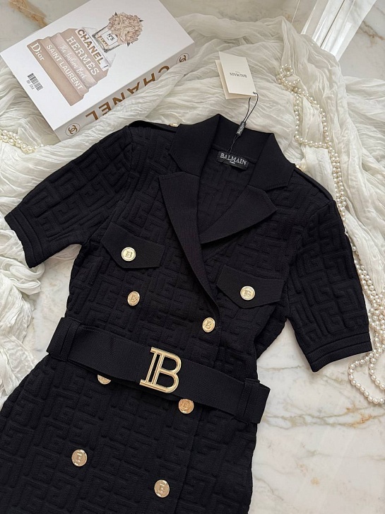 Женское бандажное мини платье Balmain чёрного цвета
