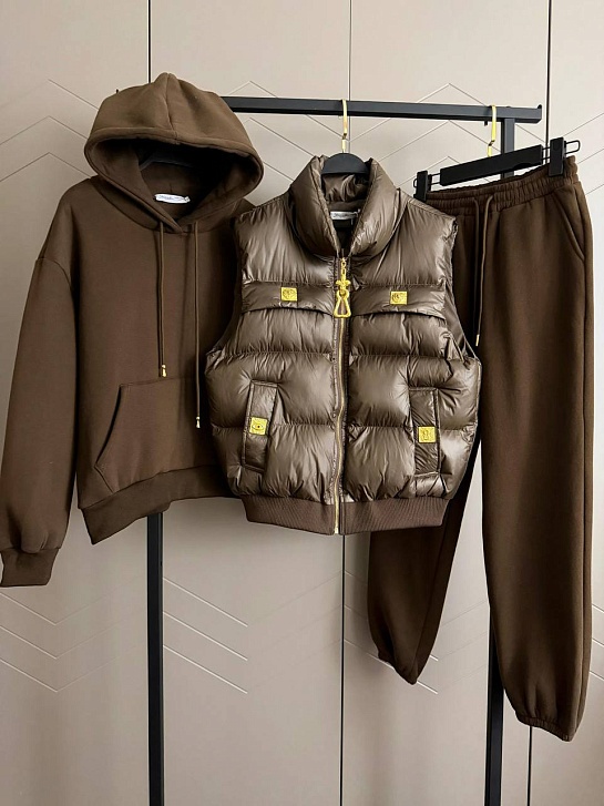 Женский костюм тройка на флисе Schiaparelli Premium - Brown