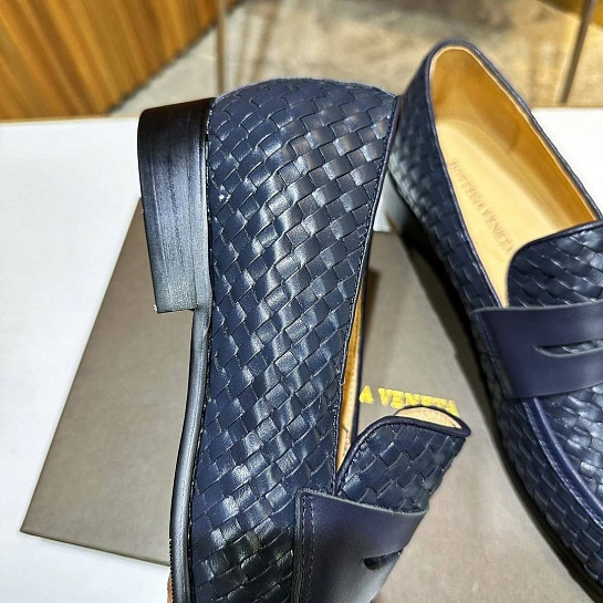 Мужские кожаные лоферы Bottega Veneta Intrecciato - Navy