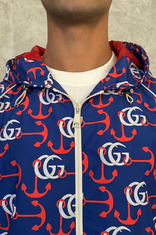 Мужская синяя ветровка Gucci Double G Anchor