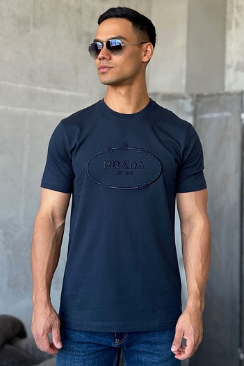 Футболка тёмно-синего цвета Prada logo-embroidered   