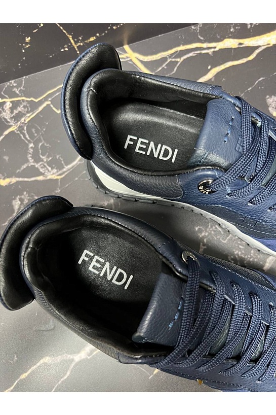 Кожаные кроссовки Fendi тёмно-синего цвета