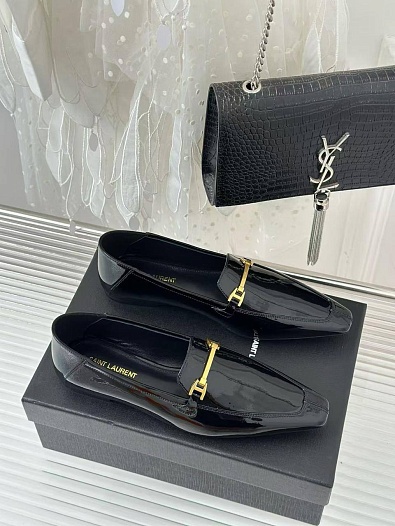 Женские кожаные лоферы чёрного цвета Yves Saint Laurent premium   
