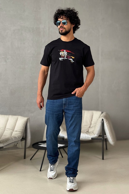 Мужская чёрная футболка Burberry Equestrian Knight