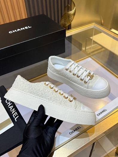 Женские комбинированные кроссовки Chanel Premium - White   