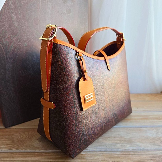 Кожаная сумка Etro с узором пейсли 31x25 см   