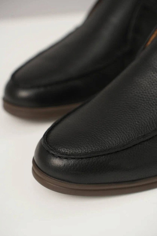 Кожаные лоферы с меховой стелькой Loro Piana Open Walk - Black