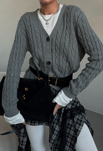 Женская кофта на пуговицах серого цвета Brunello Cucinelli   