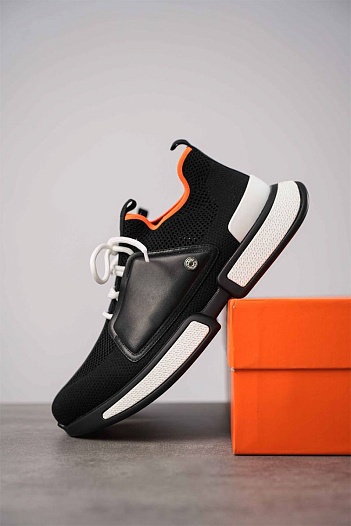 Мужские текстильные кроссовки Hermes Expert - Black / White   
