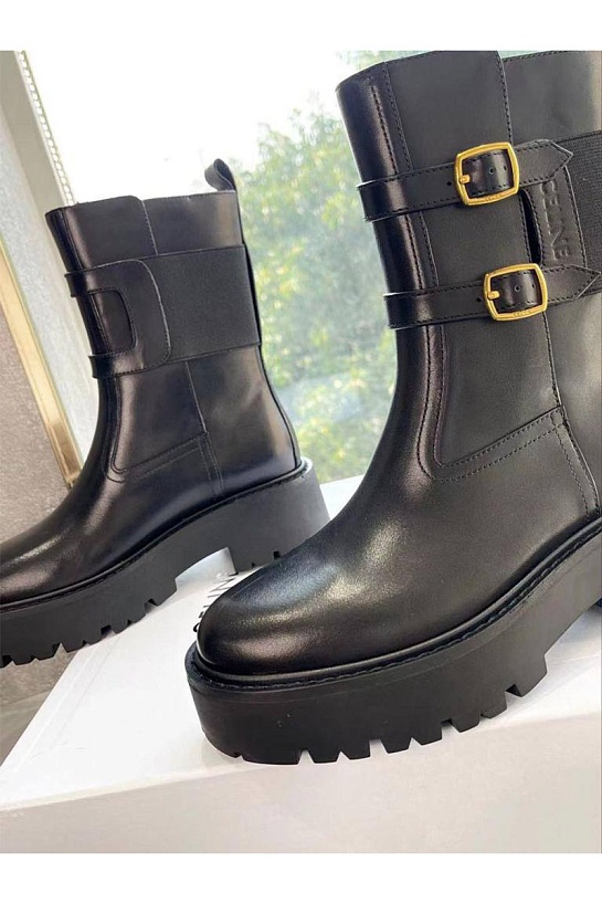 Женские чёрные кожаные ботинки Celine