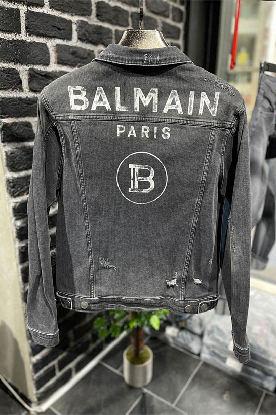 Мужская джинсовая куртка Balmain Paris logo - Grey