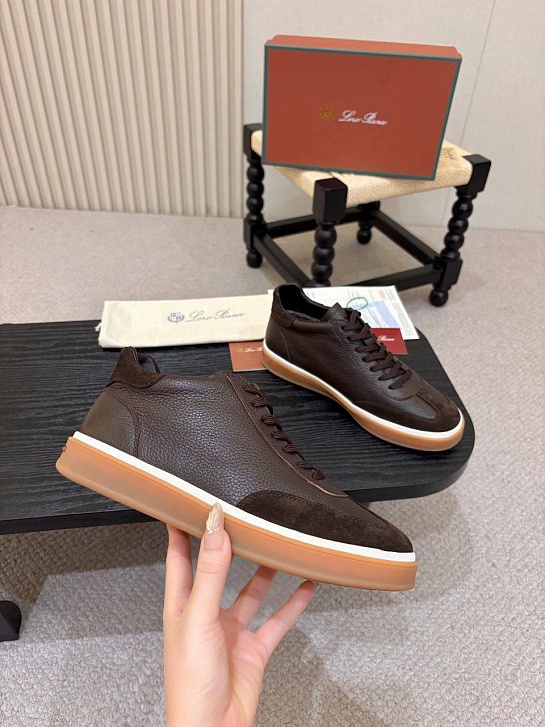 Кожаные кроссовки с мехом Loro Piana high-top