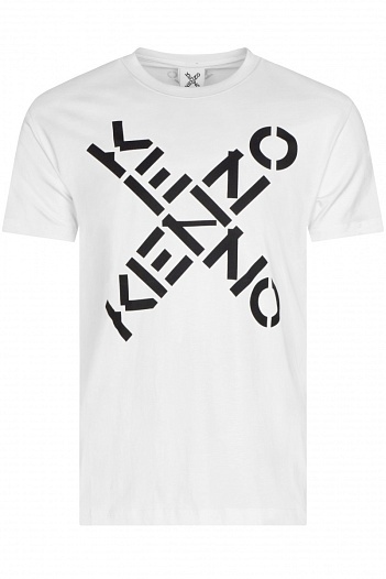 Белая мужская футболка с принтом Kenzo   