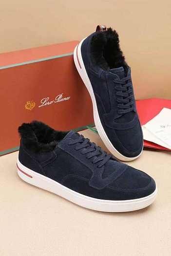 Кроссовки с мехом Loro Piana Newport Walk - Navy   