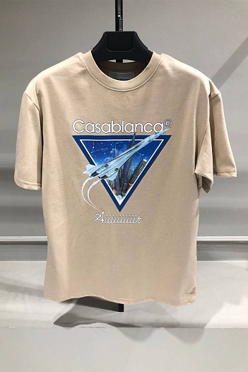 Бежевая футболка Casablanca Aiiiiiir logo-print   