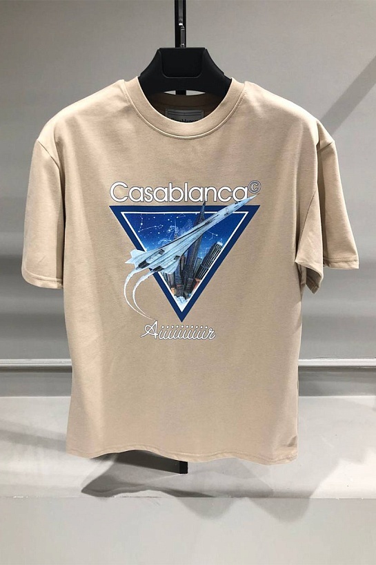 Бежевая футболка Casablanca Aiiiiiir logo-print