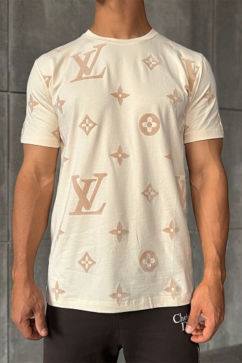 Бежевая мужская футболка Louis Vuitton Monogram All-over   