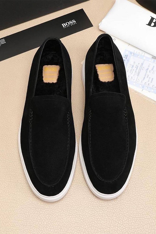 Замшевые лоферы с мехом Hugo Boss