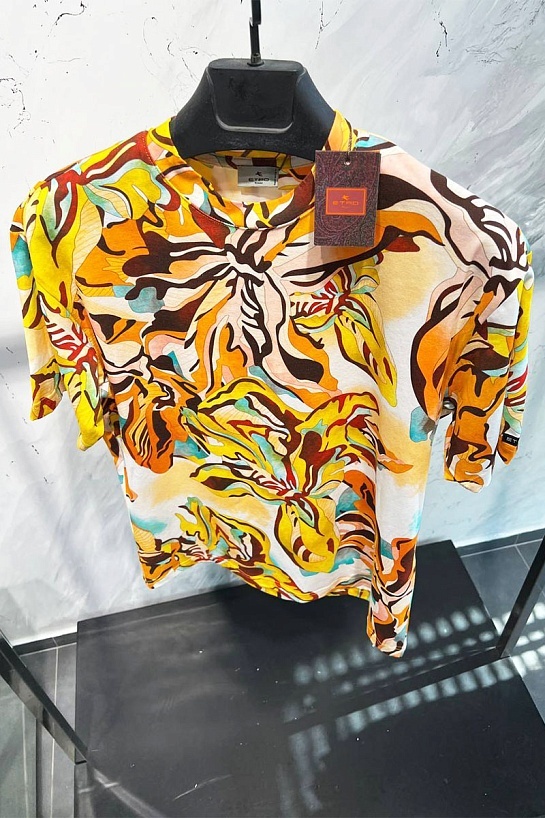 Жёлтая футболка Etro floral-print