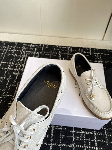 Женские замшевые лоферы Celine premium - White   